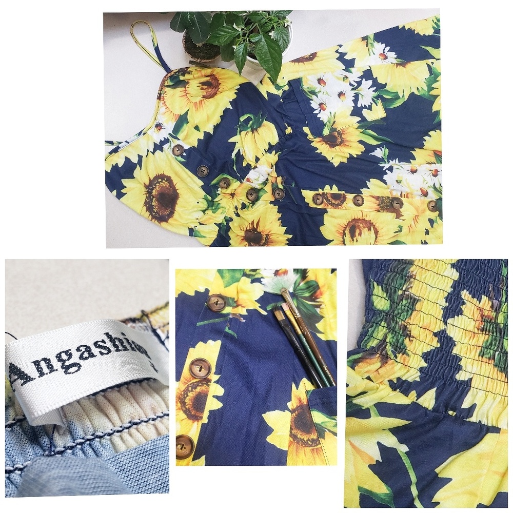Sunflower Print/Button Up/Pockets/A Line/Dress👗